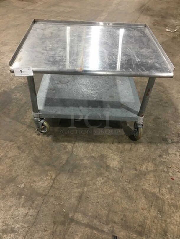 Solid Stainless Steel Work Top/ Prep Table! With Back And Side Splashes! With Storage Space Underneath! On Casters! - Image 1 of 7