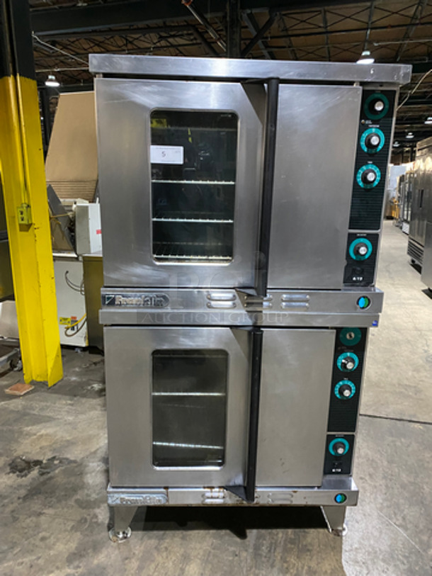 NICE! Franklin Commercial Double Deck Natural Gas Powered Convection Oven! With Metal Oven Racks! With 1 View Through Door & 1 Solid Door! All Stainless Steel! On Legs! 2x Your Bid!