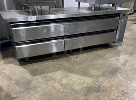 Silver King Commercial Refrigerated Chef Base! With 4 Drawer Storage Space! All Stainless Steel! On Casters! Model: SKRCB84H SN: SAJB65620A 115V 60HZ 1 Phase