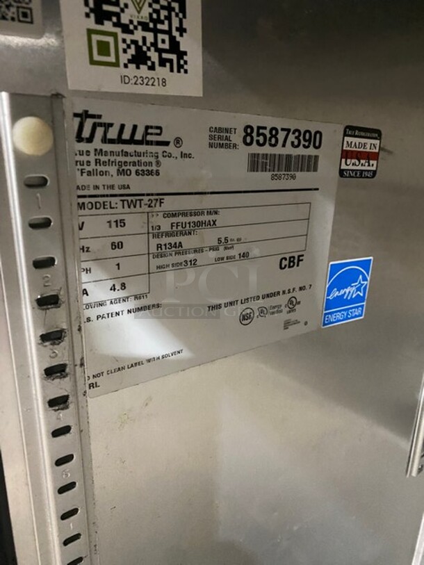 True Commercial Single Door Lowboy/Worktop Freezer! With Back Splash! All Stainless Steel! Model: TWT27F SN: 8587390 115V 60HZ 1Ph - Image 6 of 6