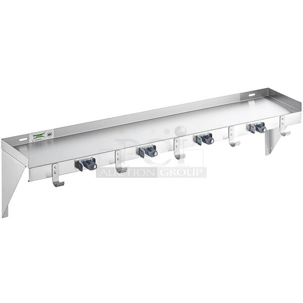 BRAND NEW SCRATCH & DENT! Regency 48" Stainless Steel Utility Shelf with 4 Mop / Broom Holders and 5 Rag Hooks - Image 1 of 7