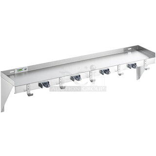 BRAND NEW SCRATCH & DENT! Regency 48" Stainless Steel Utility Shelf with 4 Mop / Broom Holders and 5 Rag Hooks