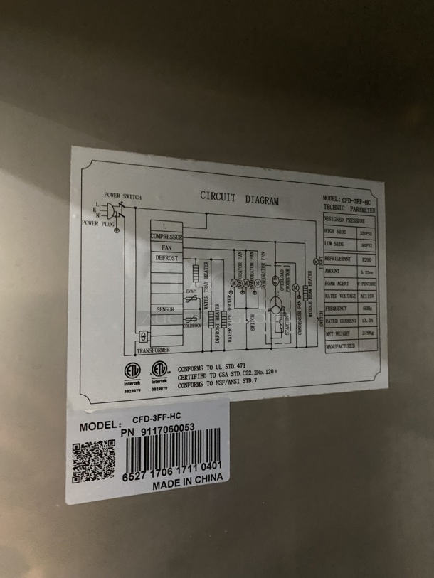 INDUSTRY Commercial 3 Door Reach In Freezer!  All Stainless Steel! On Casters! Model CFD-3FF-HC  - Image 7 of 8