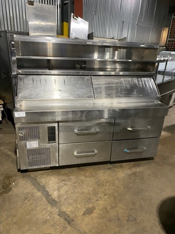 Randell Commercial Refrigerated Sandwich Prep Table! With 4 Drawer Storage Space! With Over Head Storage Shelf! All Stainless Steel! Model: 51368PR SN: 19452711