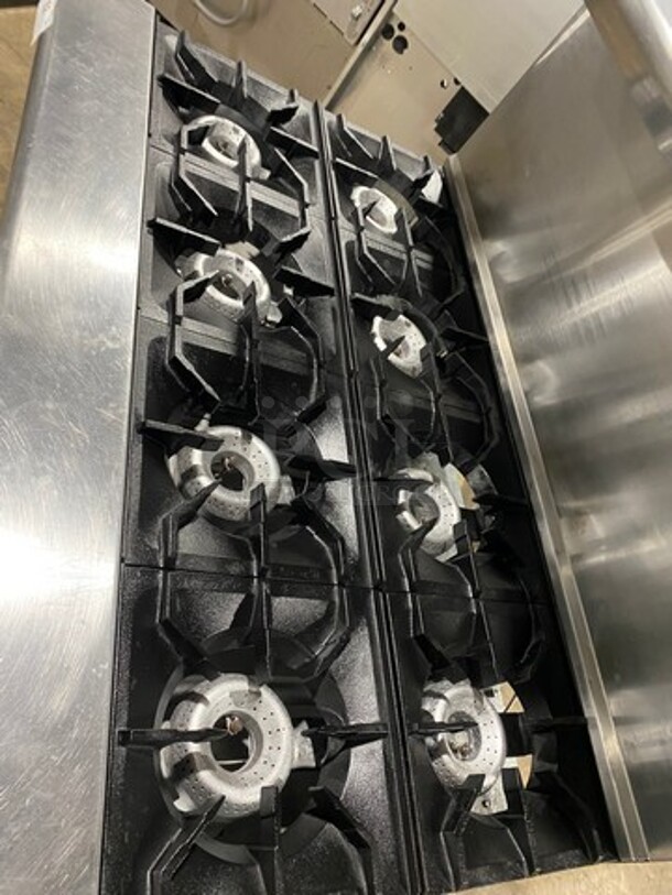 LATE MODEL! American Range Natural Gas Powered 8 Burner Stove! With 2 Oven Underneath! With Raised Back Splash And Salamander Shelf! All Stainless Steel! On Casters! WORKING WHEN REMOVED! Model: AR8 SN: 190712016 - Image 5 of 10