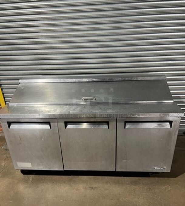 Turbo Air Commercial Refrigerated Sandwich Prep Table! With 3 Door Storage Space Underneath! All Stainless Steel! On Casters! Model: TST72SD 115V - Image 1 of 8
