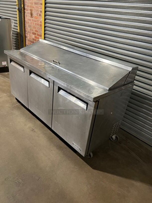 Turbo Air Commercial Refrigerated Sandwich Prep Table! With 3 Door Storage Space Underneath! All Stainless Steel! On Casters! Model: TST72SD 115V - Image 2 of 8
