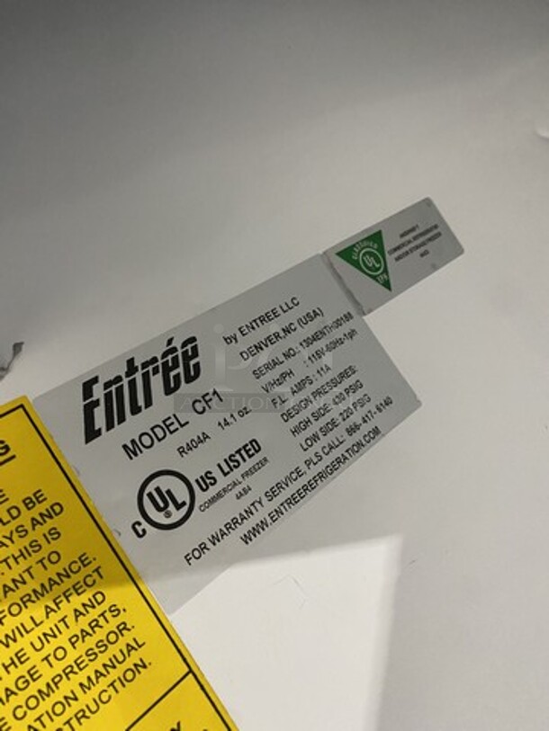 Entree All Stainless Steel One Door Reach In Freezer! Model CF1 Serial 1304ENTH00188! 115V 1 Phase!  - Image 7 of 9