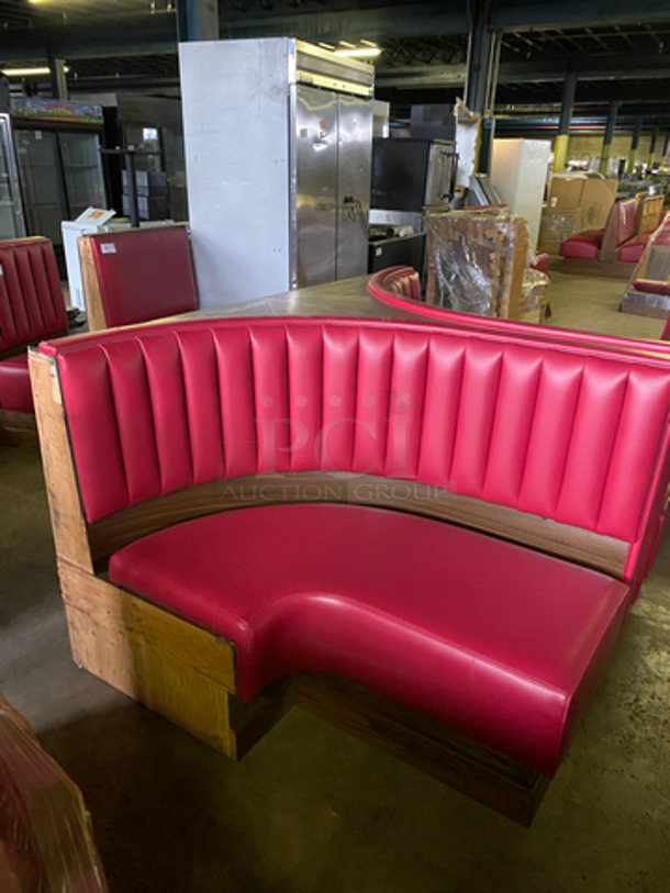 NEW! Dual Sided Corner Curved Red Cushioned Booth Seats! With Wooden Outline! 2x Your Bid! Can Be Connected With Any Booths Listed! - Image 2 of 6