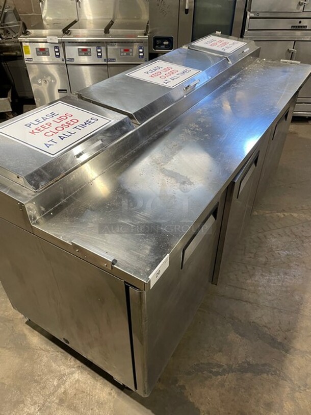 NICE! All Stainless Steel Commercial Refrigerated Pizza Prep Table! With 3 Door Refrigerated Storage Underneath! On Casters! 115V 1 Phase! - Image 10 of 12