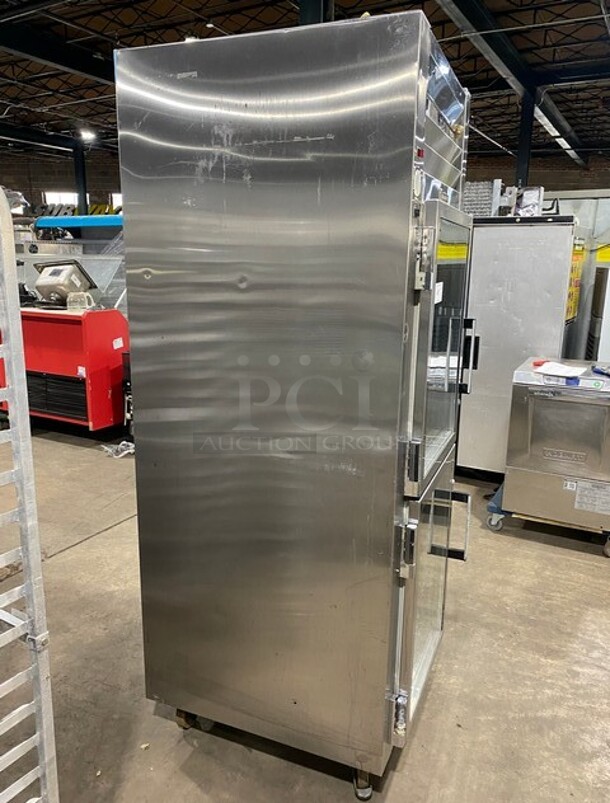 Traulsen Stainless Steel Commercial 2 Half Size Reach In Cooler Merchandiser w/ Metal Racks on Commercial Casters! - Image 2 of 8