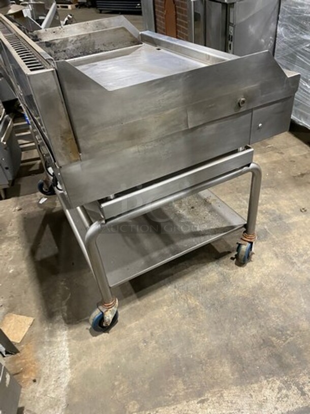 Woodstone Commercial Natural Gas Powered Flat Griddle! With Split Top! With Back & Side Splashes! On Equipment Stand! With Storage Space Underneath! All Stainless Steel! On Casters! - Image 3 of 10