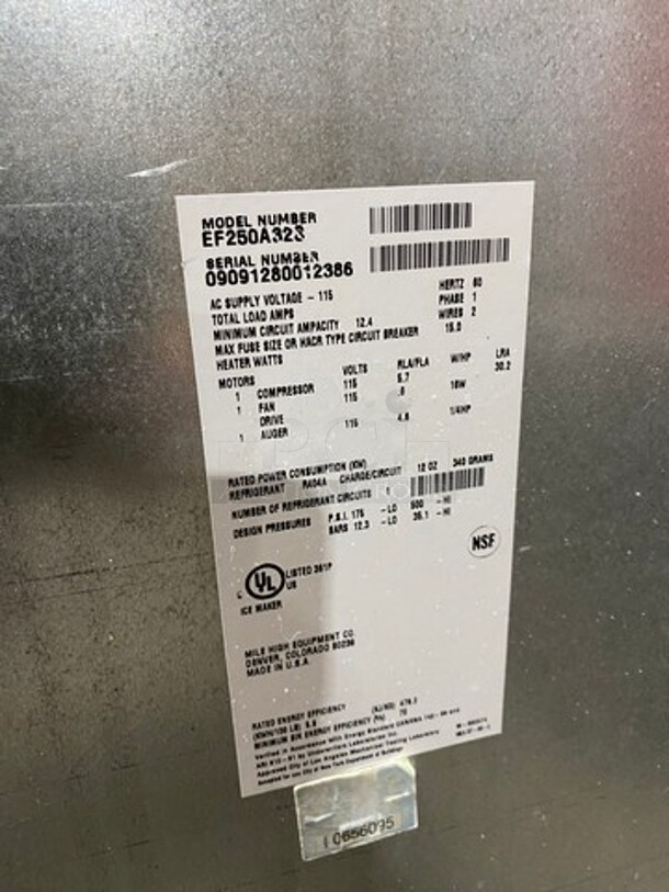 Ice-O-Matic Commercial Undercounter Ice Maker Machine! All Stainless Steel! On Legs! Model: EF250A32S SN: 09091280012386! 115V 60HZ 1 Phase! - Image 5 of 7