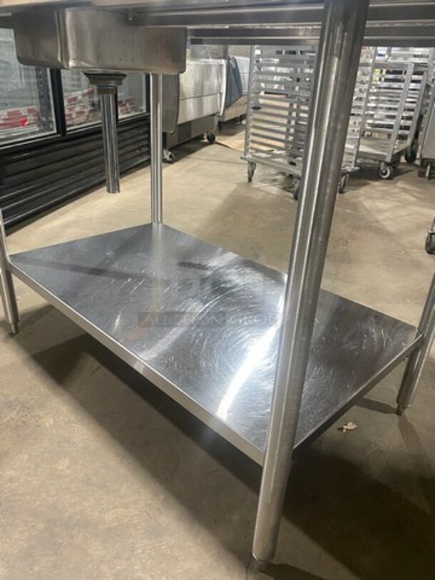 NICE! Commercial Work Top/ Prep Table! With Built In Hand Washing Sink! Sink Has Side And Back Splash! Faucet And Handles! With Storage Space Underneath! All Stainless Steel! On Legs! - Image 7 of 8
