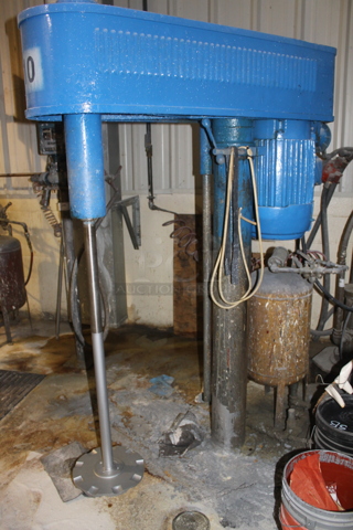 Blue Metal Commercial Floor Style Post Mixer. 440 Volts, 3 Phase. BUYER MUST REMOVE.