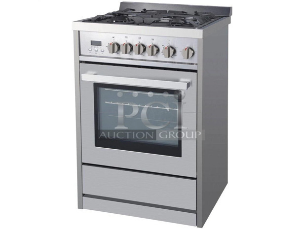 BRAND NEW SCRATCH AND DENT! 2023 Galanz GL1FR24ASSAGN Stainless Steel Natural Gas Powered 4 Burner Range w/ Oven. - Image 1 of 6