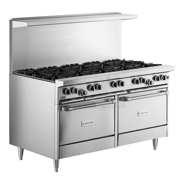 BRAND NEW SCRATCH AND DENT! Garland 372G6010CCN Stainless Steel Commercial Natural Gas Powered 10 Burner Range w/ 2 CONVECTION Ovens, Over Shelf and Back Splash. 406,000 BTU.