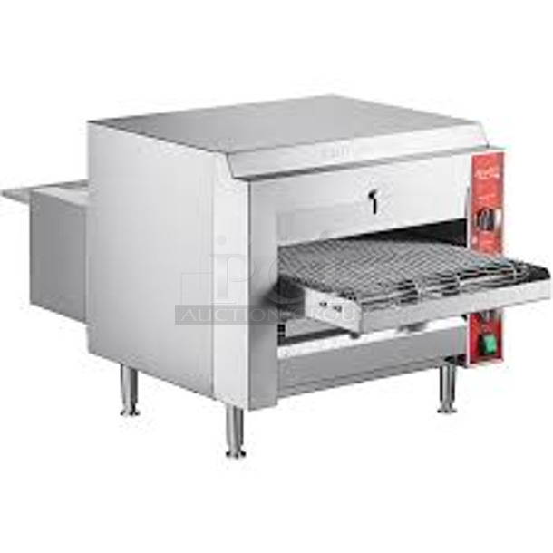 BRAND NEW SCRATCH AND DENT! Avantco 177CVROV14RB Stainless Steel Commercial Countertop Electric Powered Conveyor Pizza Oven. Cannot Test Due To Plug Style