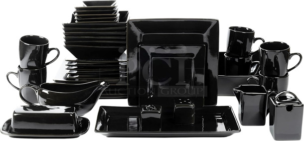 BRAND NEW SCRATCH AND DENT! Strawberry Street NOVA-40SQ-BLK 40 Piece Stoneware Dinnerware Set - Image 1 of 2