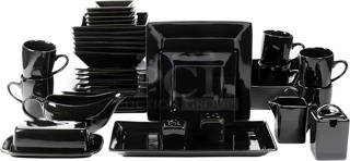 BRAND NEW SCRATCH AND DENT! Strawberry Street NOVA-40SQ-BLK 40 Piece Stoneware Dinnerware Set