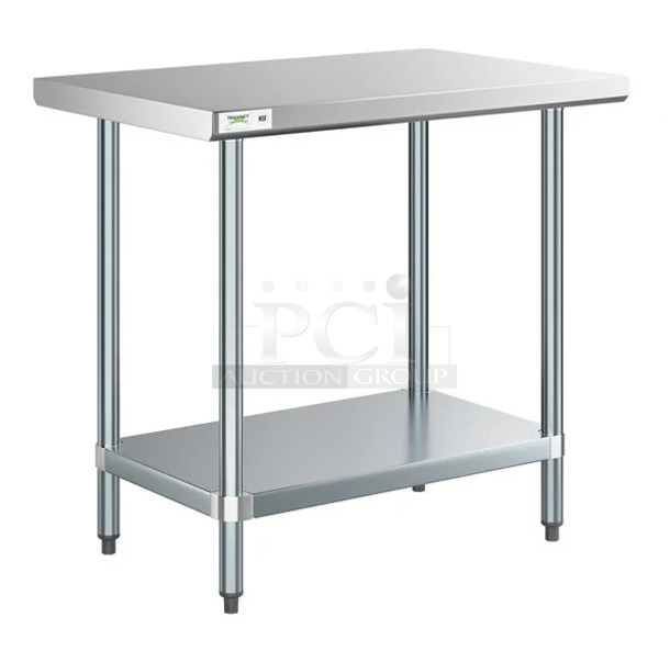 BRAND NEW SCRATCH AND DENT! Regency 600T2436G 24" x 36" 18-Gauge 304 Stainless Steel Commercial Work Table with Galvanized Legs and Undershelf - Image 1 of 2