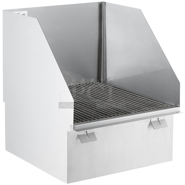 BRAND NEW SCRATCH AND DENT! Regency 600SMFSS21LR 16-Gauge 304 Stainless Steel Floor Mounted Mop Sink with Left and Right Side Splash Guards - 22" x 21 3/8" x 10" Bowl.  - Image 1 of 4
