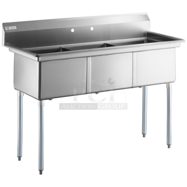 BRAND NEW SCRATCH AND DENT! Steelton 522CS31818 Stainless Steel 3 Bay Sink. No Legs. Bays 18x18x12 - Image 1 of 5