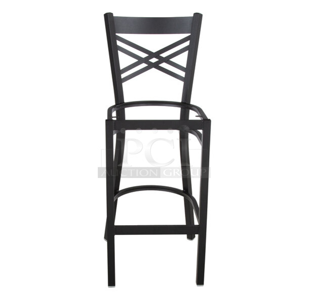 18 BRAND NEW SCRATCH AND DENT! Lancaster Table & Seating Black Metal Bar Height Cross Back Chair Frames. 18 Times Your Bid!  - Image 1 of 4