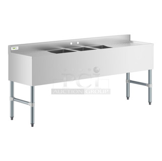 BRAND NEW SCRATCH AND DENT! Regency 600B31014219 3 Bowl Underbar Sink with Two Large Drainboards - 72" x 18 3/4". May Be Missing Pieces.