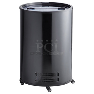 BRAND NEW SCRATCH AND DENT! Avantco 177BMF3B Metal Black Barrel Merchandiser Freezer on Commercial Casters. 110-120 Volts, 1 Phase. Tested and Working!