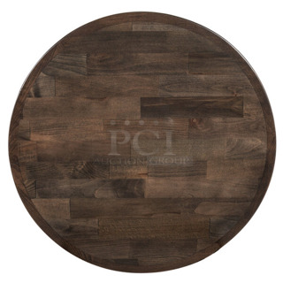 BRAND NEW SCRATCH AND DENT! Lancaster Table & Seating 34924RBBESP Round Wood Butcher Block Table Top with Espresso Finish. May Be Missing Pieces. 