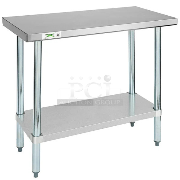 BRAND NEW SCRATCH AND DENT! Regency 600T1836G 18" x 36" 18-Gauge 304 Stainless Steel Commercial Work Table with Galvanized Legs and Undershelf. May Be Missing Pieces. - Image 1 of 3