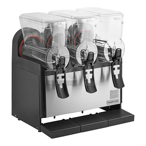 BRAND NEW SCRATCH AND DENT! Narvon 378RBD3G3 Stainless Steel Triple 3 Gallon Bowl Refrigerated Beverage Dispenser. 115 Volts, 1 Phase. Tested and Working! - Image 1 of 9