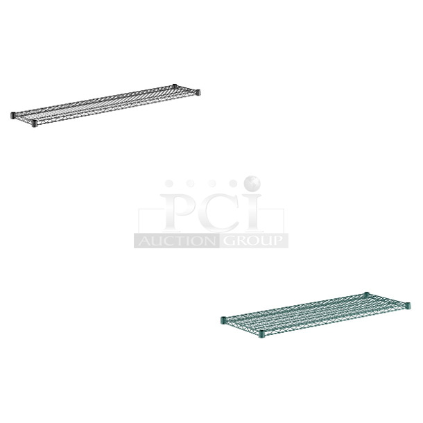2 BRAND NEW SCRATCH AND DENT! Items Including 460EB1260 Regency 12" x 60" NSF Black Epoxy Wire Shelf and 460EG1848 Regency 18" x 48" NSF Green Epoxy Wire Shelf. 2 Times Your Bid! May Be Missing Pieces.  - Image 1 of 6