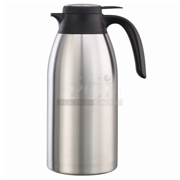 4 BRAND NEW SCRATCH AND DENT! Service Ideas FCC20SS 67 3/5 oz Carafe w/ PushButton Lid - Vacuum Insulated; 2 Black Lid, 2 Blue Lid. 4 Times Your Bid!  - Image 1 of 8