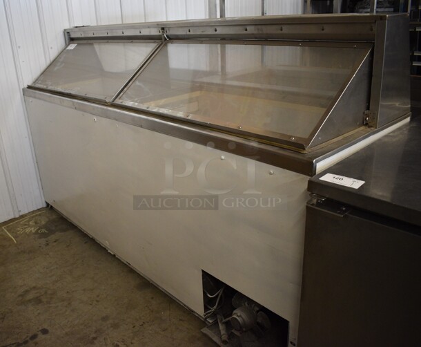 Metal Commercial Ice Cream Dipping Cabinet on Commercial Casters. 88x27x51. Cannot Test Due To Missing Power Cord