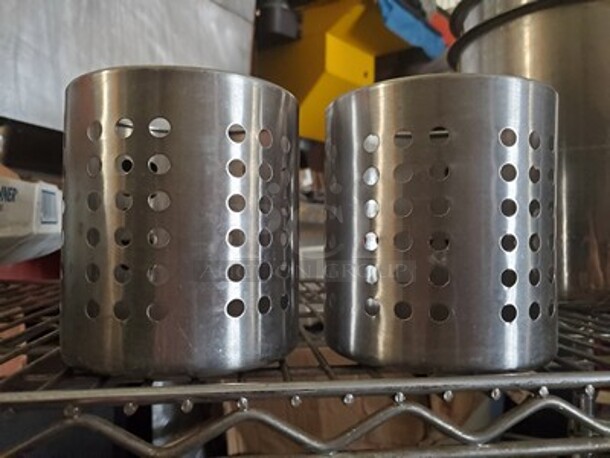 Stainless Steel Flatware/Round container w/ holes  - Image 1 of 4