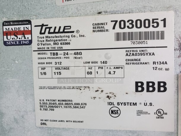 TRUE TBB-24-48G 2 Glass Door Beer Cooler 115Volts 49X25X39 - Image 8 of 8