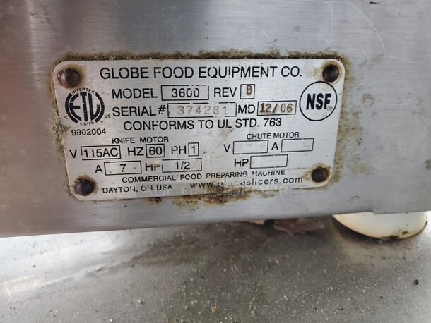 Globe 3600 Commercial Meat Slicer 115V - Image 5 of 5