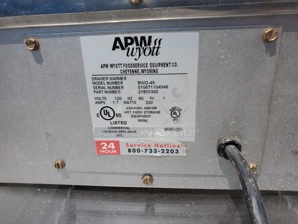 APW WYOTT BWD-45 Drawer Warmer 120V 24X20X6 - Image 4 of 5