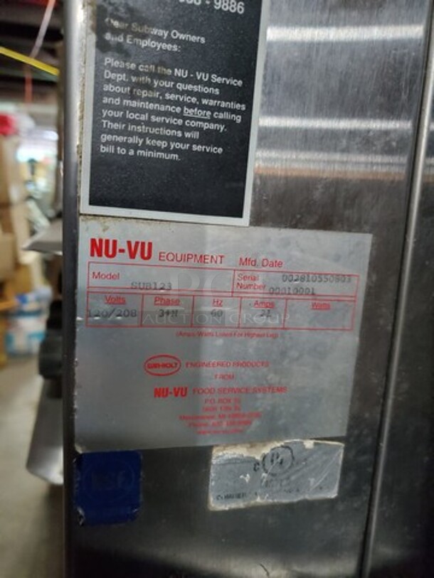 NU-VU SUB-123 Electric Oven/Proofer
*One door handle is broken*
Good Working Condition
On Casters
120/208 V
3+N PH
21 Amps - Image 6 of 6