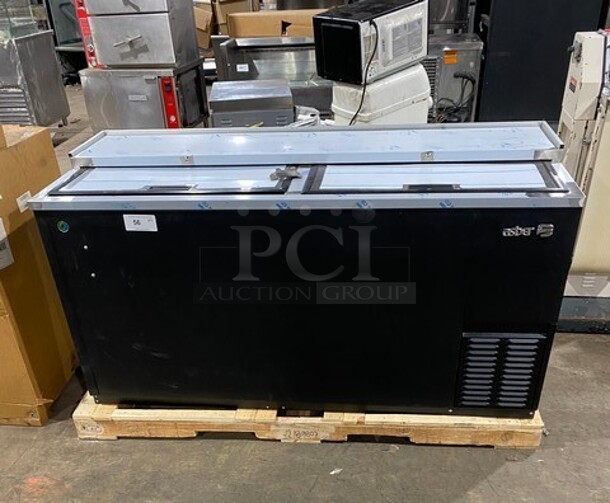 NEW Scratch And Dent Asber Stainless Steel Commercial 2 Door Slide Top Bottle Cooler! MODEL ADBC65HC 115 Volts 1 PH  - Image 1 of 8