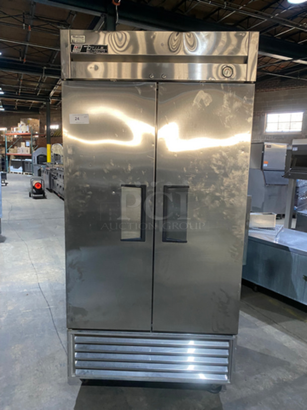COOL! True Commercial 2 Door Reach In Refrigerator! With Poly Coated Racks! All Stainless Steel! On Casters! Model: T35 SN: 5079191 115V 60HZ 1 Phase