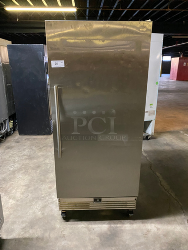 Electrolux Commercial Single Door Freezer! With Poly Coated Racks! All Stainless Steel! On Casters! Model: KCBM180FQYA SN: WB72657355 115V 60HZ