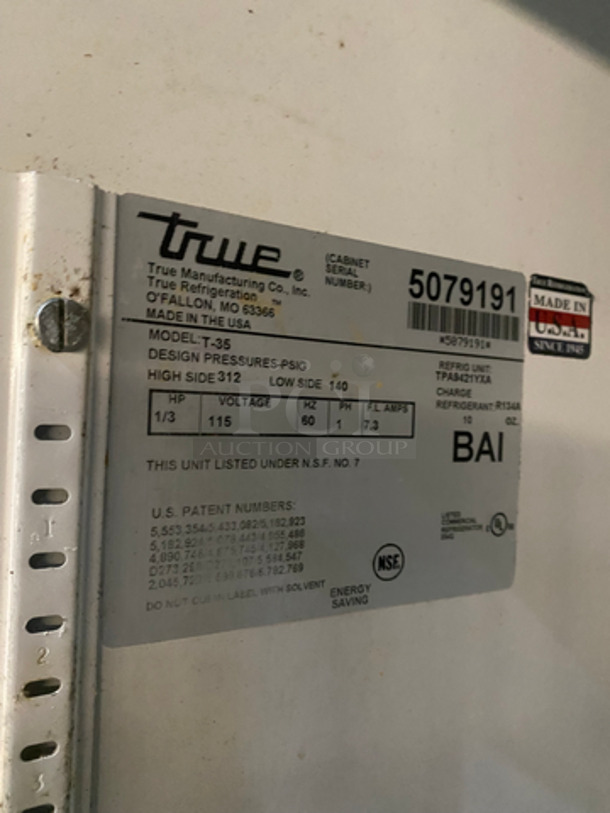 COOL! True Commercial 2 Door Reach In Refrigerator! With Poly Coated Racks! All Stainless Steel! On Casters! Model: T35 SN: 5079191 115V 60HZ 1 Phase - Image 7 of 10