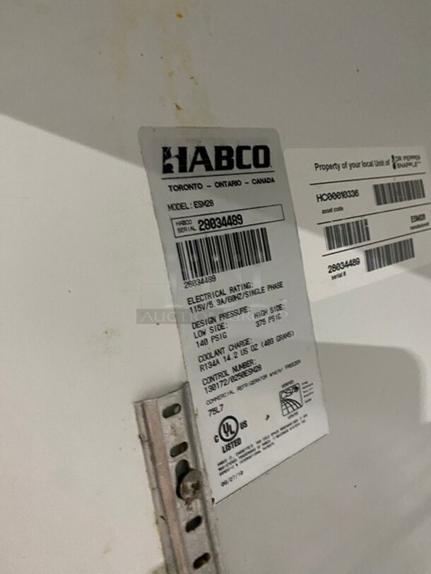 SWEET! Habco One Door Glass Reach In Cooler Merchandiser! With Poly Coated Racks! Model ESM28 Serial 28034489! 115V 1 Phase! - Image 7 of 8