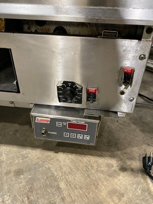 Lang Commercial Countertop Natural Gas Powered Flat Top Griddle with Clamshell Flat Hood Press! With Thermostatic Controls! Built In Hood! With Back and Side Splashes! All Stainless Steel! Model: COSS123-238 SN: CCSE 120118A0003 - Image 8 of 12