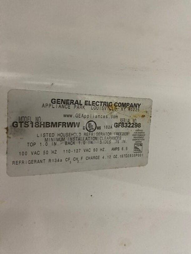 General Electric Half Cooler Half Freezer Combo Unit! Model: GTS18HBMFRWW SN: GF832298 - Image 8 of 8