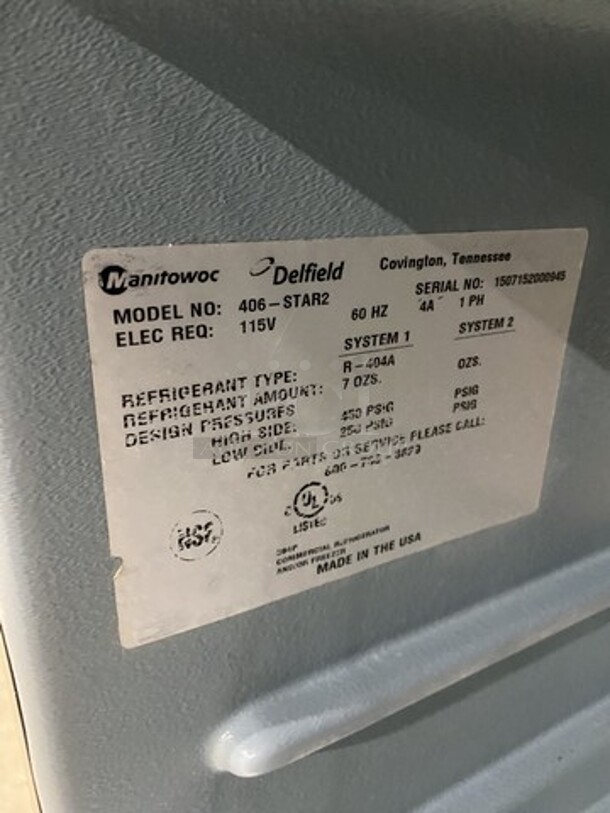 Delfield One Door Lowboy/Worktop Cooler! Model 406STAR2 Serial 1507152000945! 115V 1 Phase! On Casters!  - Image 7 of 8