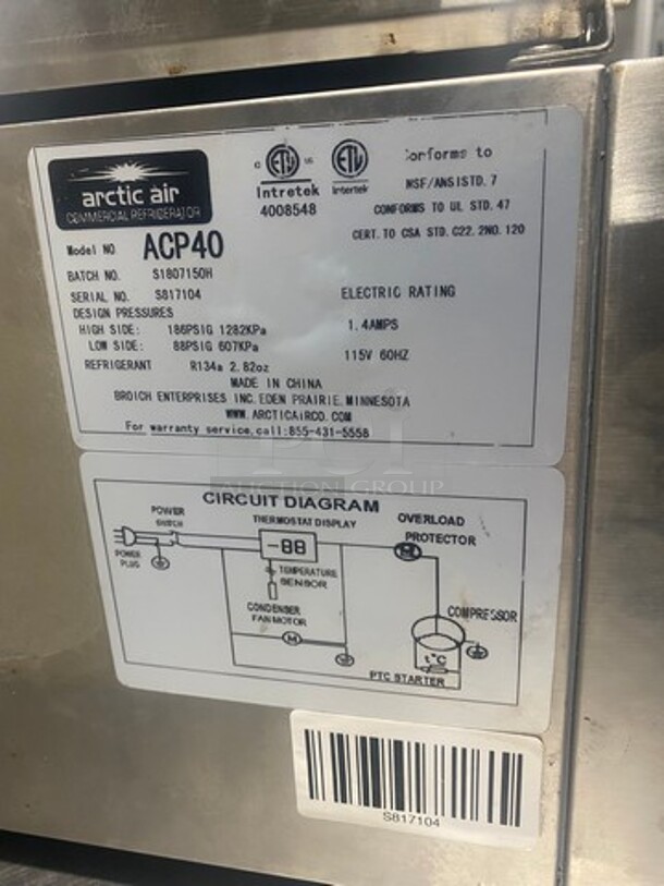 COOL! Artic Air Commercial Countertop Refrigerated Prep Station! All Stainless Steel! Model: ACP40 SN: S817104 115V - Image 8 of 9